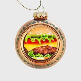 Стеклянный ёлочный шар с принтом Гамбургер в Белгороде, Стекло | Диаметр: 80 мм | бутерброд | гамбургер | еда | фастфуд | чизбургер