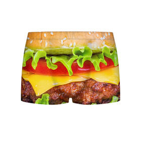 Мужские трусы 3D с принтом Гамбургер в Белгороде, 50% хлопок, 50% полиэстер | классическая посадка, на поясе мягкая тканевая резинка | Тематика изображения на принте: бутерброд | гамбургер | еда | фастфуд | чизбургер