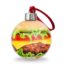 Ёлочный шар с принтом Гамбургер в Белгороде, Пластик | Диаметр: 77 мм | бутерброд | гамбургер | еда | фастфуд | чизбургер