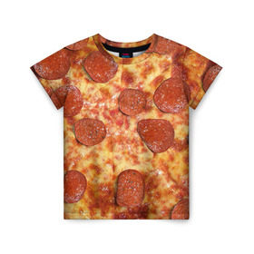 Детская футболка 3D с принтом Пицца в Белгороде, 100% гипоаллергенный полиэфир | прямой крой, круглый вырез горловины, длина до линии бедер, чуть спущенное плечо, ткань немного тянется | Тематика изображения на принте: pizza | еда | пицца | фастфуд