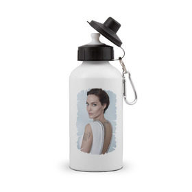 Бутылка спортивная с принтом Angelina Jolie в Белгороде, металл | емкость — 500 мл, в комплекте две пластиковые крышки и карабин для крепления | татуировки
