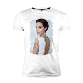 Мужская футболка премиум с принтом Angelina Jolie в Белгороде, 92% хлопок, 8% лайкра | приталенный силуэт, круглый вырез ворота, длина до линии бедра, короткий рукав | татуировки