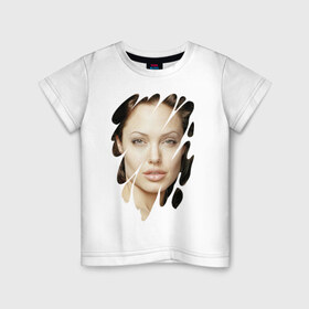 Детская футболка хлопок с принтом Анджелина Джоли в Белгороде, 100% хлопок | круглый вырез горловины, полуприлегающий силуэт, длина до линии бедер | angelina jolie | hollywood | анджелина джоли | голливуд | кинозвезда
