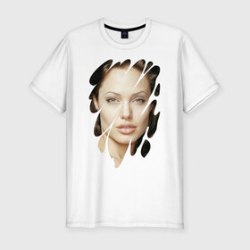 Мужская футболка премиум с принтом Анджелина Джоли в Белгороде, 92% хлопок, 8% лайкра | приталенный силуэт, круглый вырез ворота, длина до линии бедра, короткий рукав | angelina jolie | hollywood | анджелина джоли | голливуд | кинозвезда
