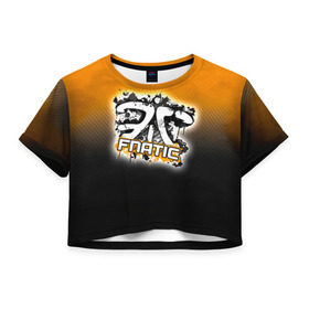 Женская футболка 3D укороченная с принтом Fnatic team в Белгороде, 100% полиэстер | круглая горловина, длина футболки до линии талии, рукава с отворотами | fnatic