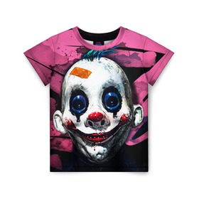 Детская футболка 3D с принтом Клоун в Белгороде, 100% гипоаллергенный полиэфир | прямой крой, круглый вырез горловины, длина до линии бедер, чуть спущенное плечо, ткань немного тянется | halloween | злодей | злой | клоун | монстр | хэлоуин