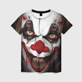 Женская футболка 3D с принтом Зомби клоун в Белгороде, 100% полиэфир ( синтетическое хлопкоподобное полотно) | прямой крой, круглый вырез горловины, длина до линии бедер | halloween | злодей | злой | клоун | монстр | хэлоуин