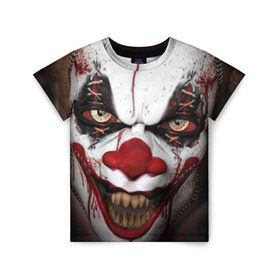 Детская футболка 3D с принтом Зомби клоун в Белгороде, 100% гипоаллергенный полиэфир | прямой крой, круглый вырез горловины, длина до линии бедер, чуть спущенное плечо, ткань немного тянется | halloween | злодей | злой | клоун | монстр | хэлоуин