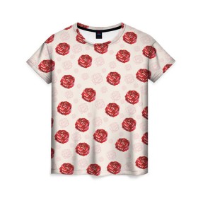 Женская футболка 3D с принтом Розы в Белгороде, 100% полиэфир ( синтетическое хлопкоподобное полотно) | прямой крой, круглый вырез горловины, длина до линии бедер | паттерн | цветочный