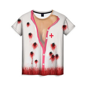 Женская футболка 3D с принтом Костюм медсестры в Белгороде, 100% полиэфир ( синтетическое хлопкоподобное полотно) | прямой крой, круглый вырез горловины, длина до линии бедер | зомби