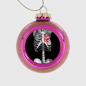 Стеклянный ёлочный шар с принтом Скелет с сердцем в Белгороде, Стекло | Диаметр: 80 мм | halloween | skeleton | кровь | скелет | хэллоуин