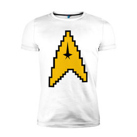 Мужская футболка премиум с принтом Star Trek 8 bit в Белгороде, 92% хлопок, 8% лайкра | приталенный силуэт, круглый вырез ворота, длина до линии бедра, короткий рукав | Тематика изображения на принте: star trek 8 bit звездный путь пиксели