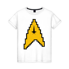 Женская футболка хлопок с принтом Star Trek 8 bit в Белгороде, 100% хлопок | прямой крой, круглый вырез горловины, длина до линии бедер, слегка спущенное плечо | star trek 8 bit звездный путь пиксели