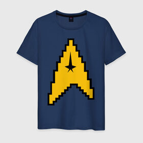 Мужская футболка хлопок с принтом Star Trek 8 bit в Белгороде, 100% хлопок | прямой крой, круглый вырез горловины, длина до линии бедер, слегка спущенное плечо. | star trek 8 bit звездный путь пиксели