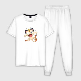 Мужская пижама хлопок с принтом Pokemon в Белгороде, 100% хлопок | брюки и футболка прямого кроя, без карманов, на брюках мягкая резинка на поясе и по низу штанин
 | kat | pokemon | анимэ | кот | мяут | покемон