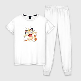 Женская пижама хлопок с принтом Pokemon в Белгороде, 100% хлопок | брюки и футболка прямого кроя, без карманов, на брюках мягкая резинка на поясе и по низу штанин | kat | pokemon | анимэ | кот | мяут | покемон