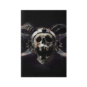 Обложка для паспорта матовая кожа с принтом Череп с рогами в Белгороде, натуральная матовая кожа | размер 19,3 х 13,7 см; прозрачные пластиковые крепления | Тематика изображения на принте: skull | skulls | череп | черепа