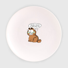 Тарелка с принтом Garfield Smiling Cat в Белгороде, фарфор | диаметр - 210 мм
диаметр для нанесения принта - 120 мм | Тематика изображения на принте: garfield smiling cat гарфилд кот