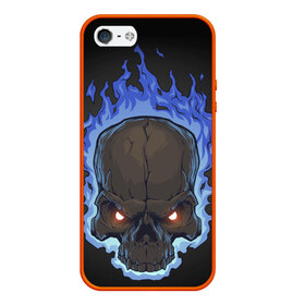 Чехол силиконовый для Телефон Apple iPhone 5/5S с принтом Fire skull в Белгороде, Силикон | Область печати: задняя сторона чехла, без боковых панелей | skull | skulls | череп | черепа