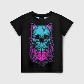 Детская футболка 3D с принтом Кислотный череп в Белгороде, 100% гипоаллергенный полиэфир | прямой крой, круглый вырез горловины, длина до линии бедер, чуть спущенное плечо, ткань немного тянется | skull | skulls | череп | черепа
