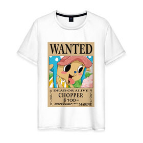 Мужская футболка хлопок с принтом Тони Тони Чоппер в Белгороде, 100% хлопок | прямой крой, круглый вырез горловины, длина до линии бедер, слегка спущенное плечо. | one piece | wanted | ван пис | розыск | чоппер