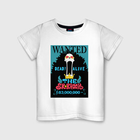 Детская футболка хлопок с принтом Брук в Белгороде, 100% хлопок | круглый вырез горловины, полуприлегающий силуэт, длина до линии бедер | Тематика изображения на принте: one piece | wanted | брук | ван пис | розыск