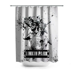 Штора 3D для ванной с принтом Linkin Park в Белгороде, 100% полиэстер | плотность материала — 100 г/м2. Стандартный размер — 146 см х 180 см. По верхнему краю — пластиковые люверсы для креплений. В комплекте 10 пластиковых колец | linkin park | rock | линкин парк | рок
