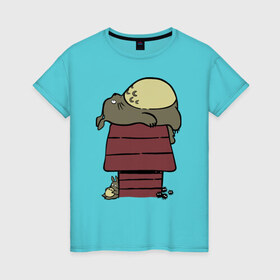 Женская футболка хлопок с принтом My Neighbor Peanut в Белгороде, 100% хлопок | прямой крой, круглый вырез горловины, длина до линии бедер, слегка спущенное плечо | 