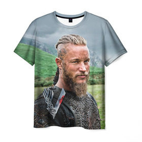 Мужская футболка 3D с принтом Рагнар Лодброк в Белгороде, 100% полиэфир | прямой крой, круглый вырез горловины, длина до линии бедер | vikings | вальхалла | викинги | рагнар лодброк | сериалы