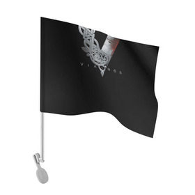 Флаг для автомобиля с принтом Эмблема Викингов в Белгороде, 100% полиэстер | Размер: 30*21 см | vikings | вальхалла | викинги | лого | рагнар лодброк | сериалы | эмблема