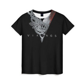 Женская футболка 3D с принтом Эмблема Викингов в Белгороде, 100% полиэфир ( синтетическое хлопкоподобное полотно) | прямой крой, круглый вырез горловины, длина до линии бедер | vikings | вальхалла | викинги | лого | рагнар лодброк | сериалы | эмблема