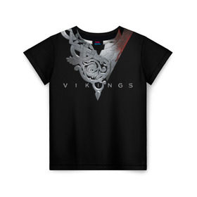Детская футболка 3D с принтом Эмблема Викингов в Белгороде, 100% гипоаллергенный полиэфир | прямой крой, круглый вырез горловины, длина до линии бедер, чуть спущенное плечо, ткань немного тянется | vikings | вальхалла | викинги | лого | рагнар лодброк | сериалы | эмблема
