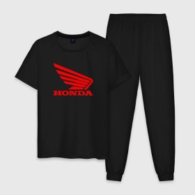 Мужская пижама хлопок с принтом Honda Red в Белгороде, 100% хлопок | брюки и футболка прямого кроя, без карманов, на брюках мягкая резинка на поясе и по низу штанин
 | Тематика изображения на принте: логотипа | хонда