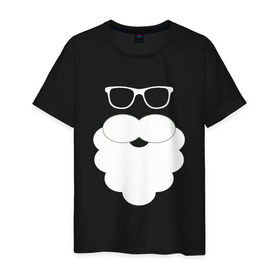 Мужская футболка хлопок с принтом Дед Мороз, борода из ваты в Белгороде, 100% хлопок | прямой крой, круглый вырез горловины, длина до линии бедер, слегка спущенное плечо. | борода
