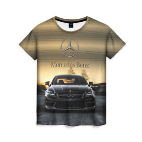 Женская футболка 3D с принтом Mercedes в Белгороде, 100% полиэфир ( синтетическое хлопкоподобное полотно) | прямой крой, круглый вырез горловины, длина до линии бедер | amg | benz | mercedes | бенс | бенц | мерседес