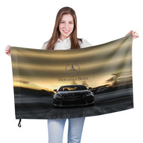 Флаг 3D с принтом Mercedes в Белгороде, 100% полиэстер | плотность ткани — 95 г/м2, размер — 67 х 109 см. Принт наносится с одной стороны | amg | benz | mercedes | бенс | бенц | мерседес