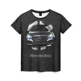 Женская футболка 3D с принтом Mercedes в Белгороде, 100% полиэфир ( синтетическое хлопкоподобное полотно) | прямой крой, круглый вырез горловины, длина до линии бедер | amg | benz | mercedes | бенс | бенц | кожа | мерседес