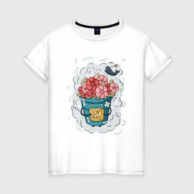 Женская футболка хлопок с принтом Не паникуй! в Белгороде, 100% хлопок | прямой крой, круглый вырез горловины, длина до линии бедер, слегка спущенное плечо | автостоп | кино | небо | петунья | фильм | цветы