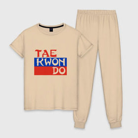 Женская пижама хлопок с принтом Taekwondo Россия в Белгороде, 100% хлопок | брюки и футболка прямого кроя, без карманов, на брюках мягкая резинка на поясе и по низу штанин | тхэквондо