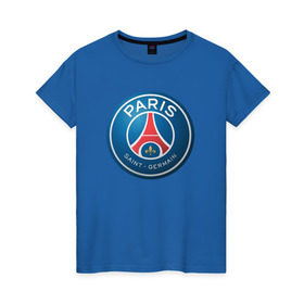 Женская футболка хлопок с принтом Paris Saint Germain в Белгороде, 100% хлопок | прямой крой, круглый вырез горловины, длина до линии бедер, слегка спущенное плечо | Тематика изображения на принте: псж