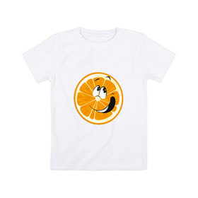 Детская футболка хлопок с принтом Веселый апельсин в Белгороде, 100% хлопок | круглый вырез горловины, полуприлегающий силуэт, длина до линии бедер | Тематика изображения на принте: апельсин | прикольная | рожа | рожица | фрукт