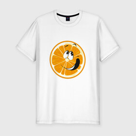 Мужская футболка премиум с принтом Веселый апельсин в Белгороде, 92% хлопок, 8% лайкра | приталенный силуэт, круглый вырез ворота, длина до линии бедра, короткий рукав | апельсин | прикольная | рожа | рожица | фрукт
