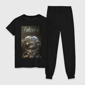 Женская пижама хлопок с принтом Fallout4 в Белгороде, 100% хлопок | брюки и футболка прямого кроя, без карманов, на брюках мягкая резинка на поясе и по низу штанин | 