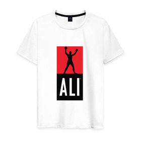 Мужская футболка хлопок с принтом Ali by boxcluber в Белгороде, 100% хлопок | прямой крой, круглый вырез горловины, длина до линии бедер, слегка спущенное плечо. | muhammad ali | мухаммед али