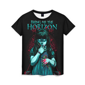 Женская футболка 3D с принтом Bring Me The Horizon в Белгороде, 100% полиэфир ( синтетическое хлопкоподобное полотно) | прямой крой, круглый вырез горловины, длина до линии бедер | bmth | bring me the horizon | hardcore | rock | музыка | рок