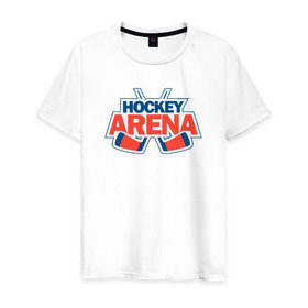 Мужская футболка хлопок с принтом Hockey Arena в Белгороде, 100% хлопок | прямой крой, круглый вырез горловины, длина до линии бедер, слегка спущенное плечо. | arena | hockey | для фанатов игры hockey arenahockeyarena