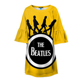 Детское платье 3D с принтом The Beatles в Белгороде, 100% полиэстер | прямой силуэт, чуть расширенный к низу. Круглая горловина, на рукавах — воланы | Тематика изображения на принте: beatles | rock | the beatles | битлз | битлс | битлы | рок