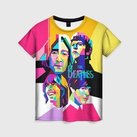 Женская футболка 3D с принтом The Beatles в Белгороде, 100% полиэфир ( синтетическое хлопкоподобное полотно) | прямой крой, круглый вырез горловины, длина до линии бедер | Тематика изображения на принте: beatles | rock | the beatles | битлз | битлс | битлы | рок