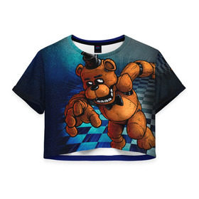 Женская футболка 3D укороченная с принтом Five Nights At Freddy`s в Белгороде, 100% полиэстер | круглая горловина, длина футболки до линии талии, рукава с отворотами | five nights at freddys | fnaf | freddy | игры | медведь | мишка | фнаф | фредди