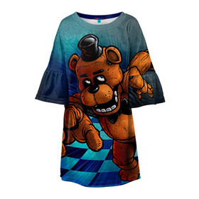 Детское платье 3D с принтом Five Nights At Freddy`s в Белгороде, 100% полиэстер | прямой силуэт, чуть расширенный к низу. Круглая горловина, на рукавах — воланы | five nights at freddys | fnaf | freddy | игры | медведь | мишка | фнаф | фредди